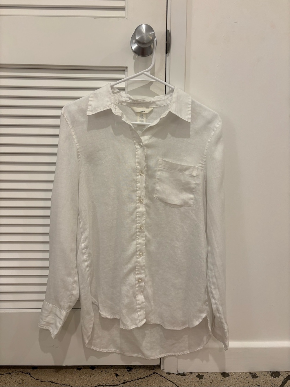 H&M Linen White Long-Sleeve Button-Up Shirt